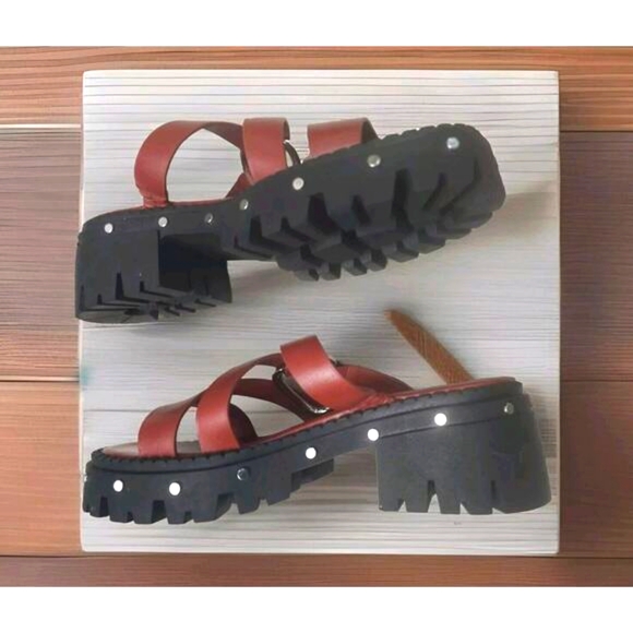 Free People Autumn Studded Platform Wine Leather Lined 39/9 NOWT - Picture 8 of 11